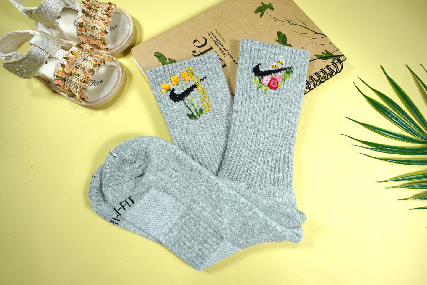 Handmade flower embroidery socks