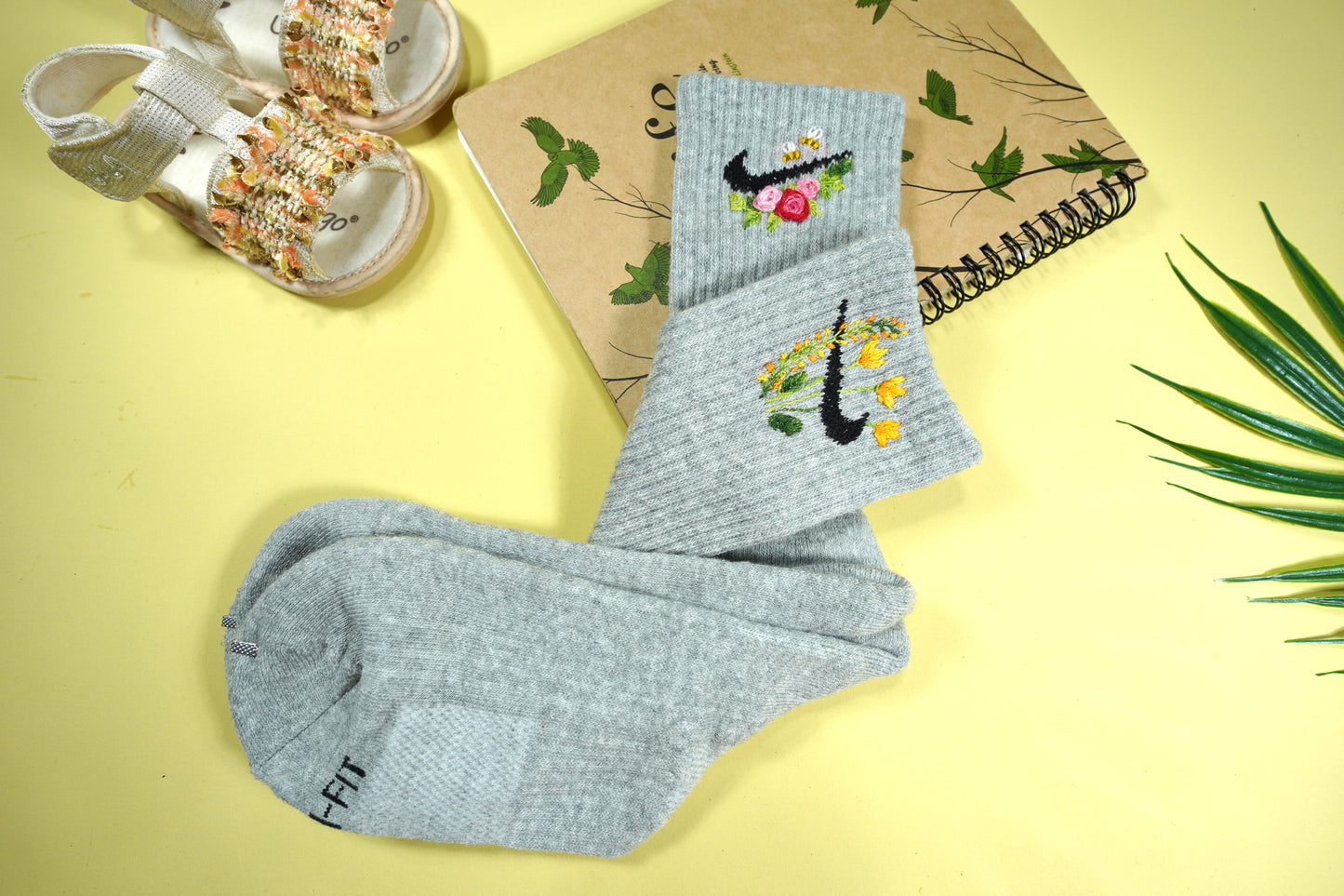 Handmade flower embroidery socks