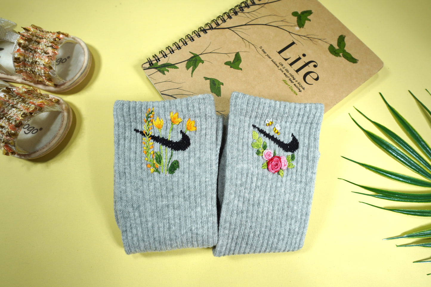 Handmade flower embroidery socks