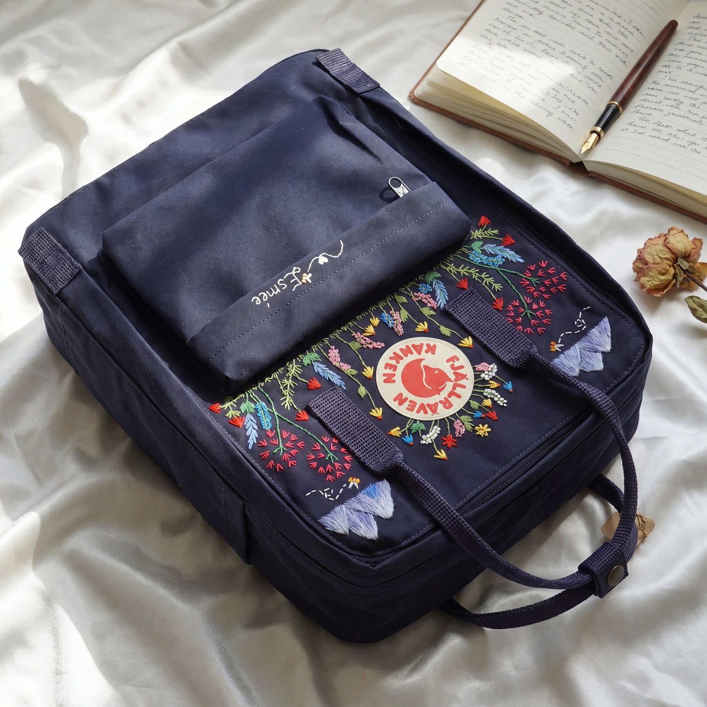 Fjallraven Kanken Embroidered Wildflower Backpack | Custom Name Kanken Bag | Floral Backpack | Personalized School Bag | Mountain Meadow Bag