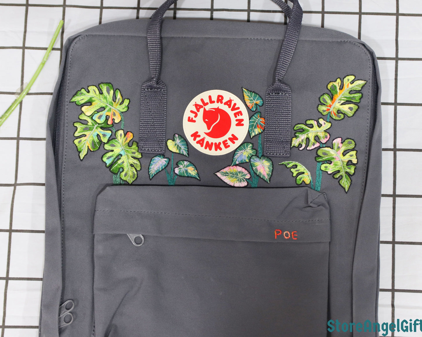 Custom Fjallraven Kanken Backpack – Tropical Monstera & Philodendron Leaves - Personalized Embroidered Backpack - Custom Bag for Women