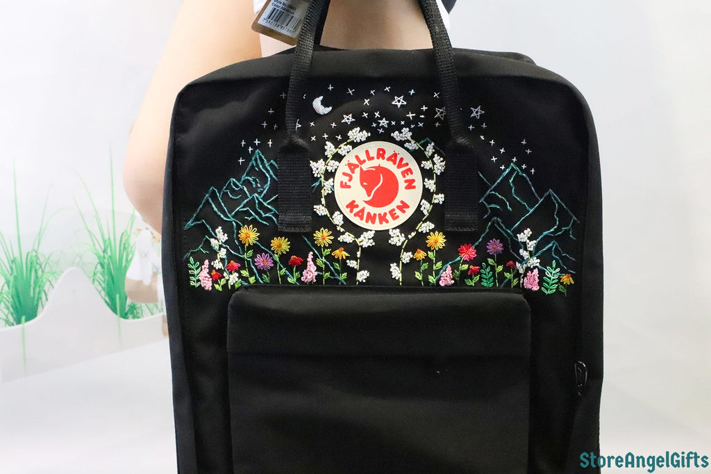  Fjallraven Kanken Backpack – Starry Night & Flower Forest Design - Personalized Embroidered Backpack - Custom Bag for Women 