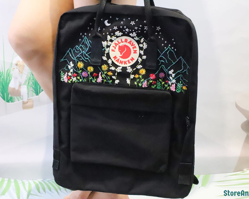  Fjallraven Kanken Backpack – Starry Night & Flower Forest Design - Personalized Embroidered Backpack - Custom Bag for Women 