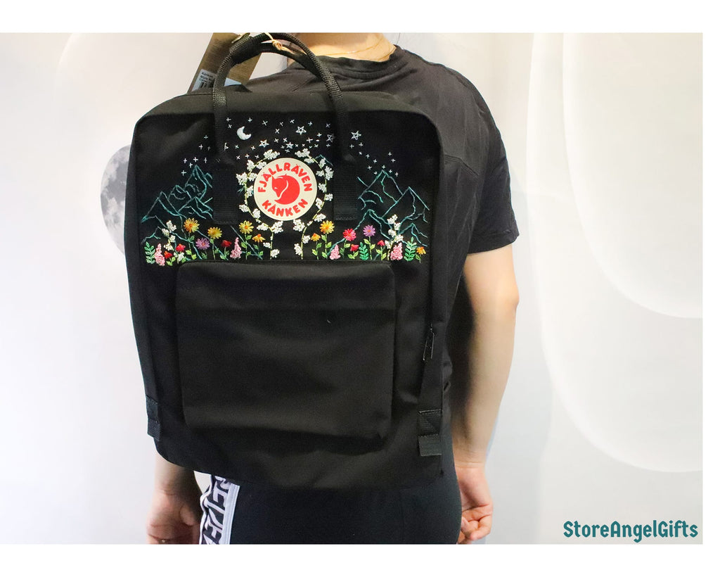  Fjallraven Kanken Backpack – Starry Night & Flower Forest Design - Personalized Embroidered Backpack - Custom Bag for Women 