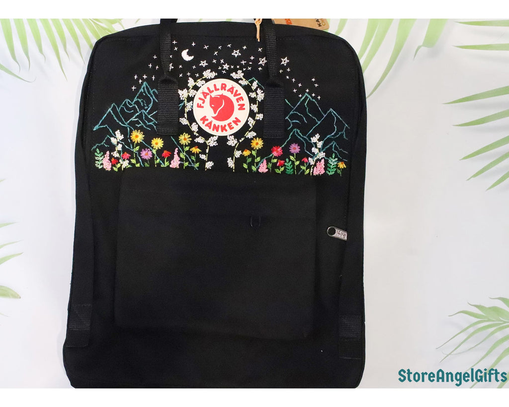  Fjallraven Kanken Backpack – Starry Night & Flower Forest Design - Personalized Embroidered Backpack - Custom Bag for Women 
