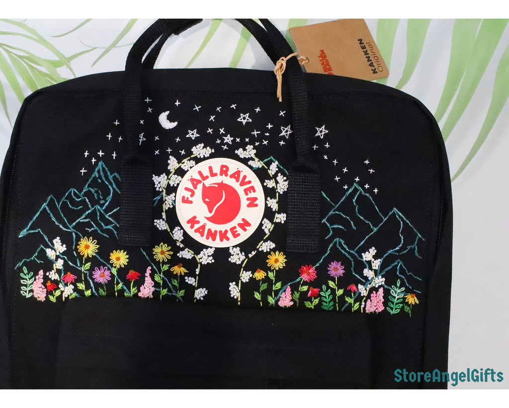  Fjallraven Kanken Backpack – Starry Night & Flower Forest Design - Personalized Embroidered Backpack - Custom Bag for Women 