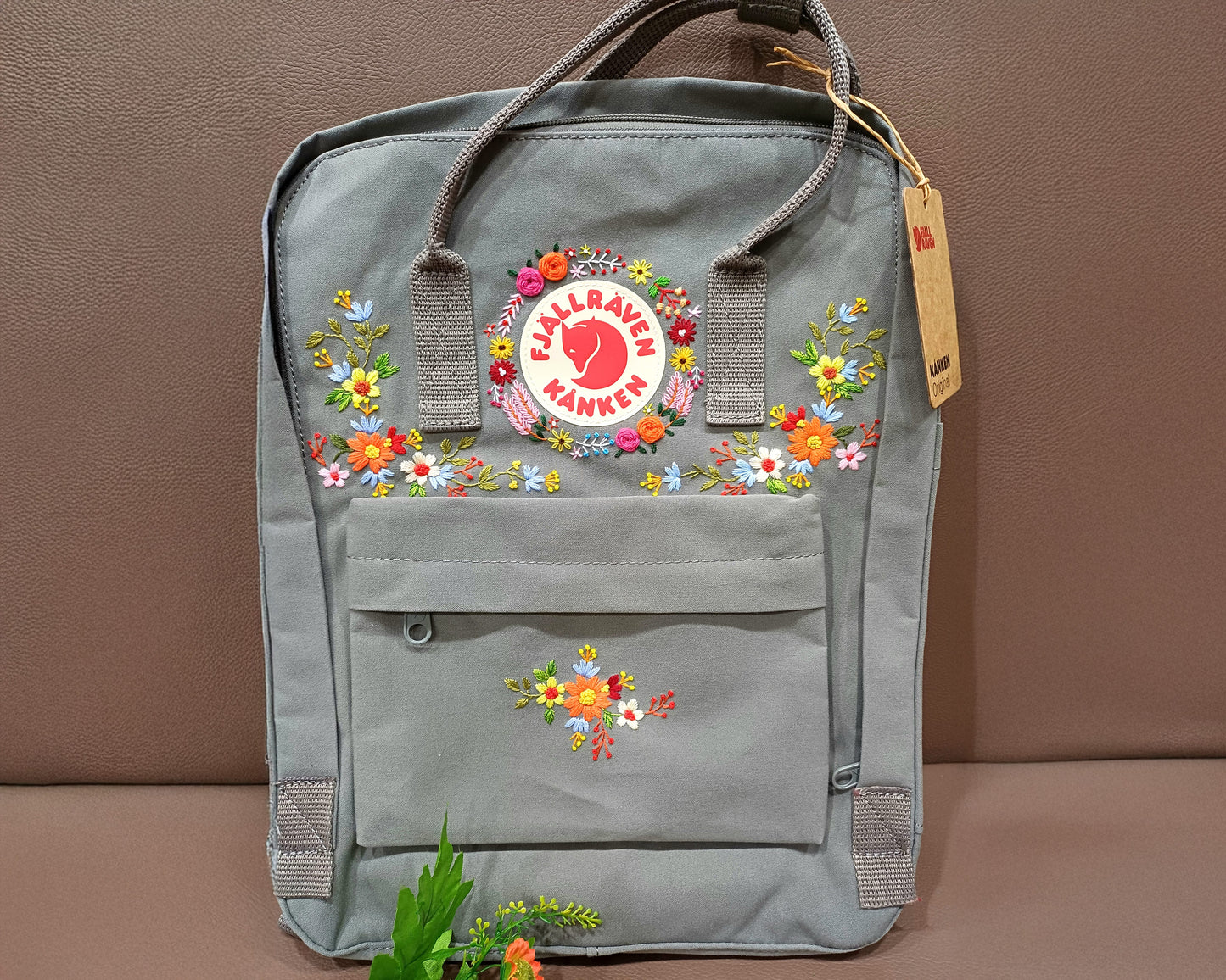 Custom Kanken Backpack – Vintage Floral Art Embroidery - Personalized Embroidered Backpack - Custom Bag for Women