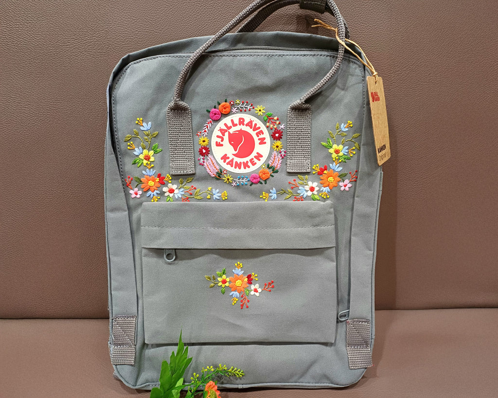 Custom Kanken Backpack – Vintage Floral Art Embroidery - Personalized Embroidered Backpack - Custom Bag for Women 