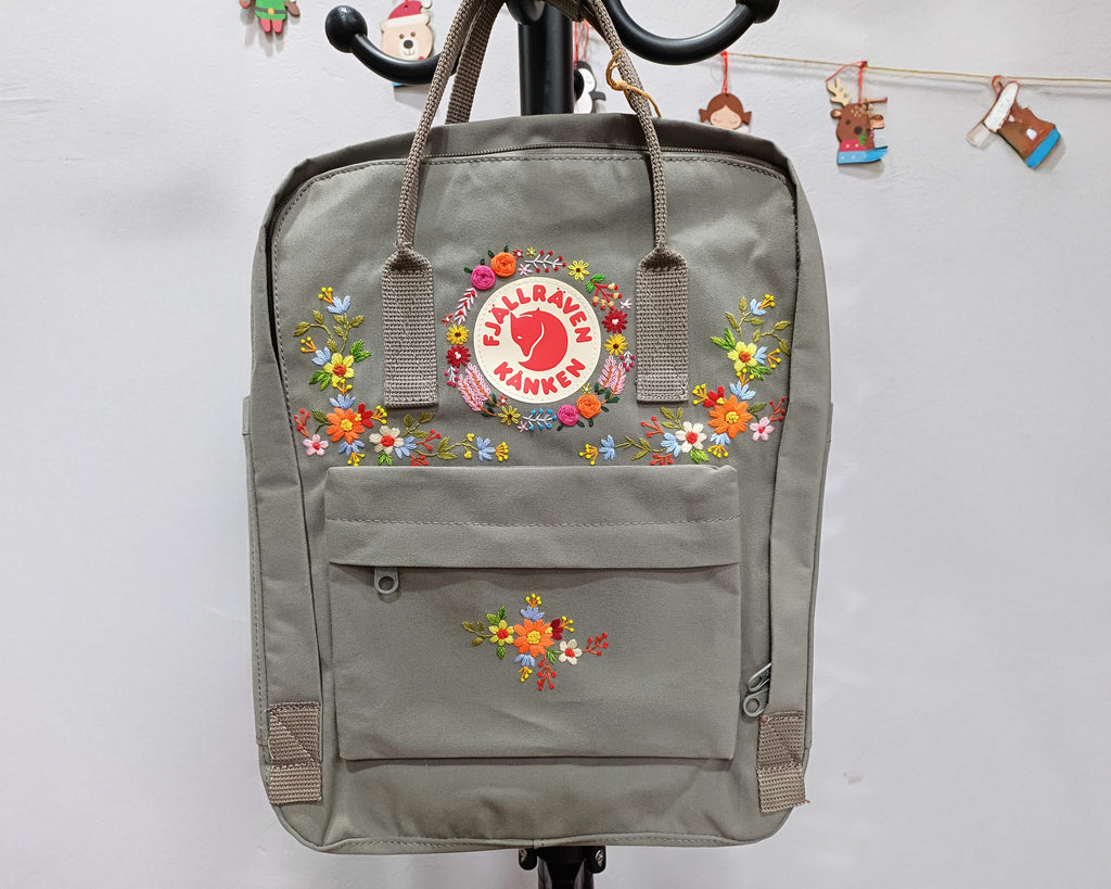  Custom Kanken Backpack – Vintage Floral Art Embroidery - Personalized Embroidered Backpack - Custom Bag for Women 