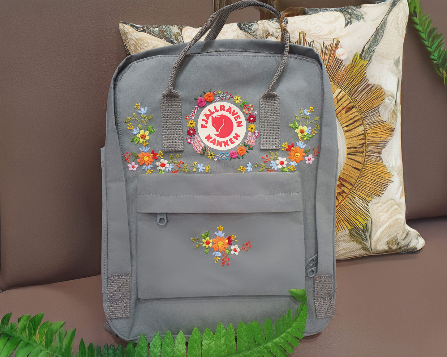 Custom Kanken Backpack – Vintage Floral Art Embroidery - Personalized Embroidered Backpack - Custom Bag for Women