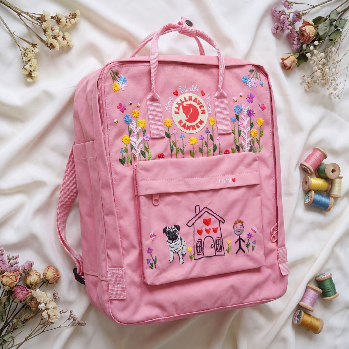 Fjällräven Kanken Regenbogen Bunter Gänseblümchen Bestickter Rucksack