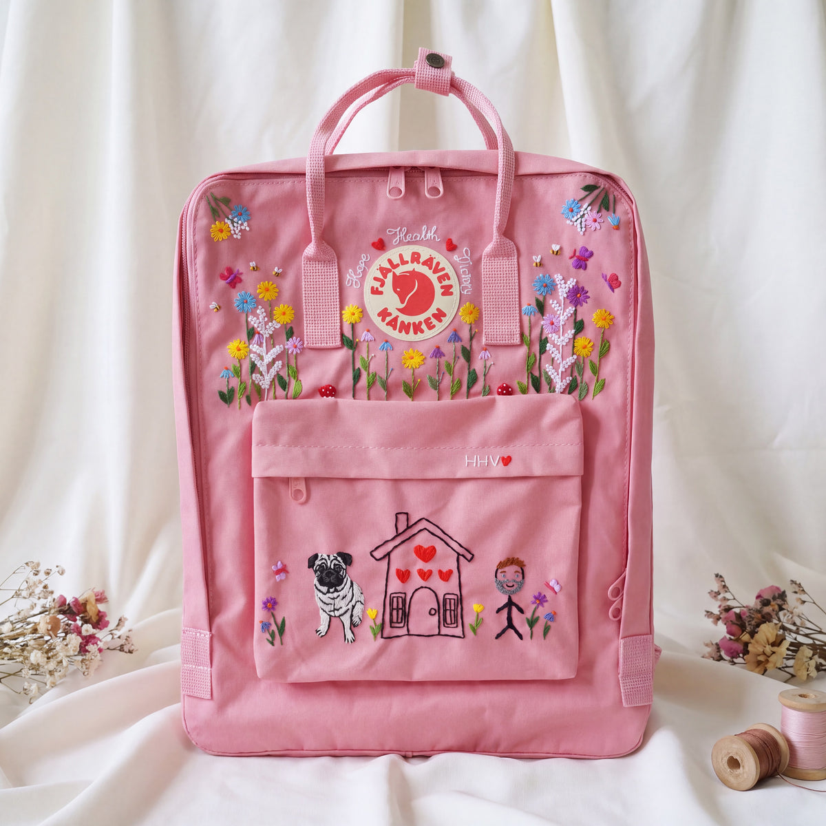 Fjällräven Kanken Regenbogen Bunter Gänseblümchen Bestickter Rucksack