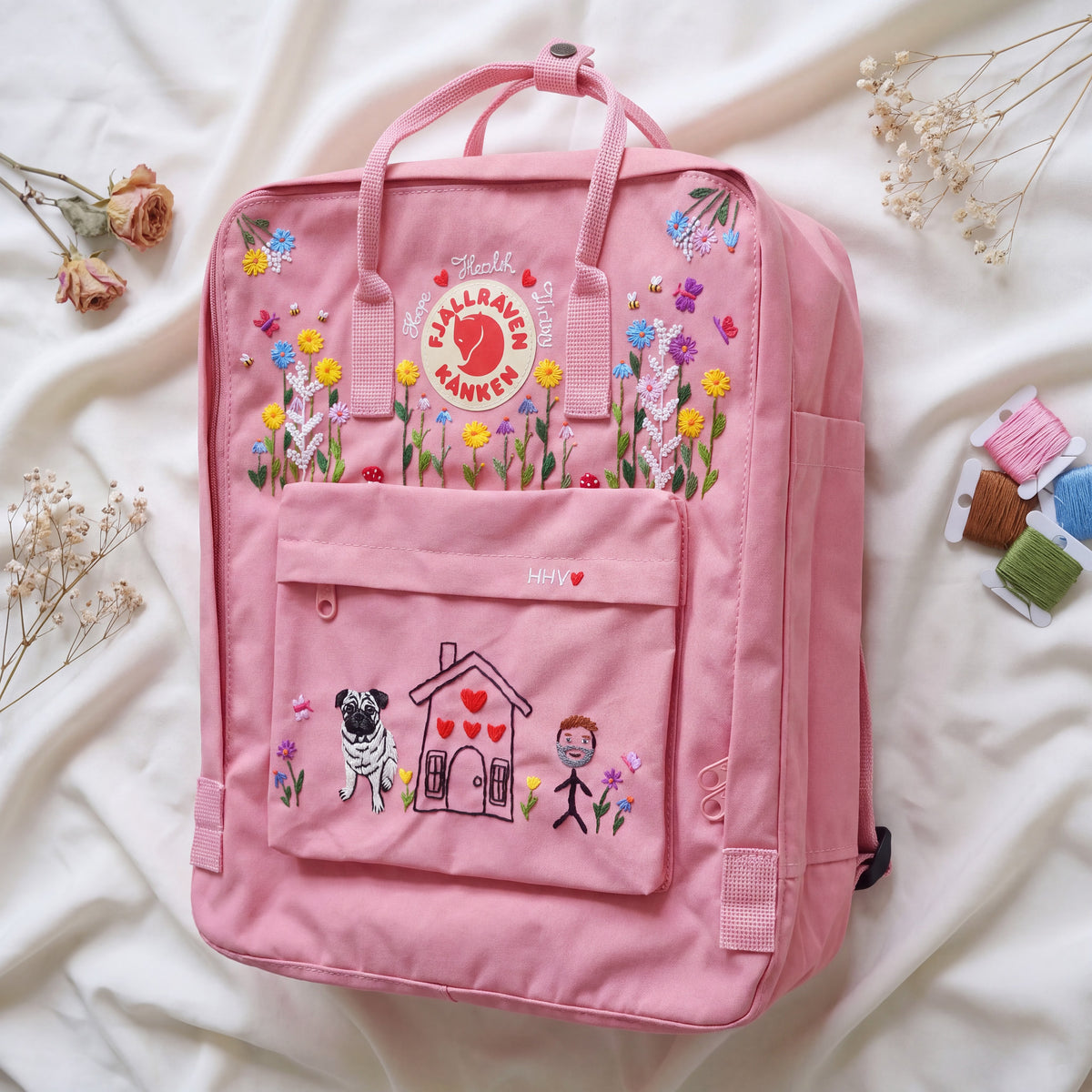 Fjällräven Kanken Regenbogen Bunter Gänseblümchen Bestickter Rucksack