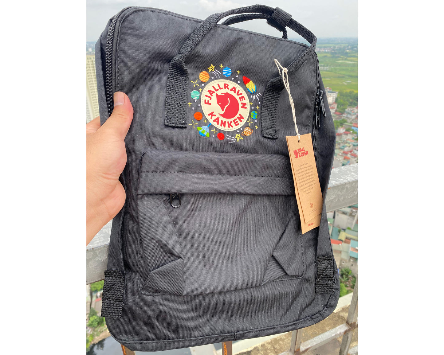 Fjallraven Kanken Backpack with Planets Orbiting Around Logo Embroidery - Personalized Embroidered Backpack - Custom Bag for Women