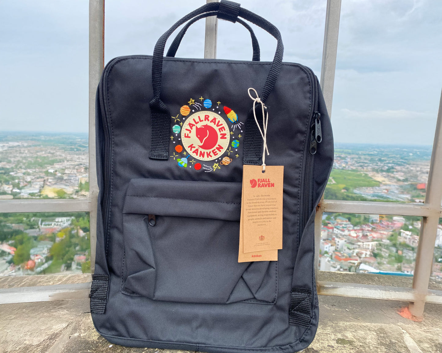 Fjallraven Kanken Backpack with Planets Orbiting Around Logo Embroidery - Personalized Embroidered Backpack - Custom Bag for Women