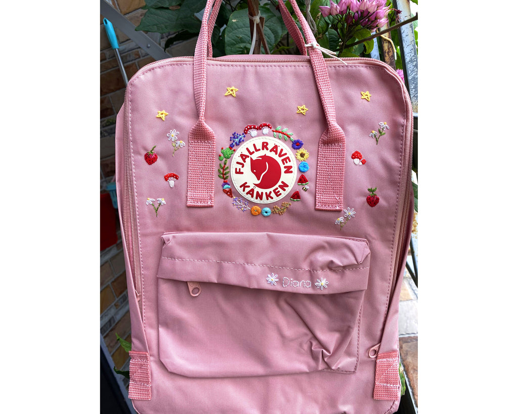  Fjallraven Kanken Backpack with Strawberry and Mushroom Embroidery  - Personalized Embroidered Backpack - Custom Bag for Women 