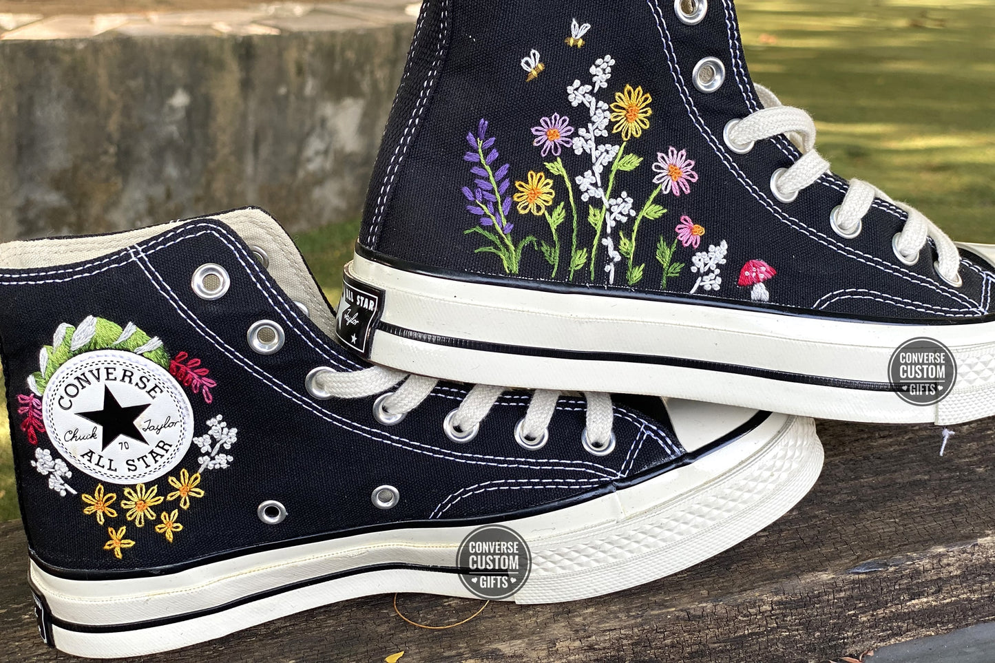 Converse Custom Flower and mountains Embroidery/ Floral and mountains Embroidered Converse