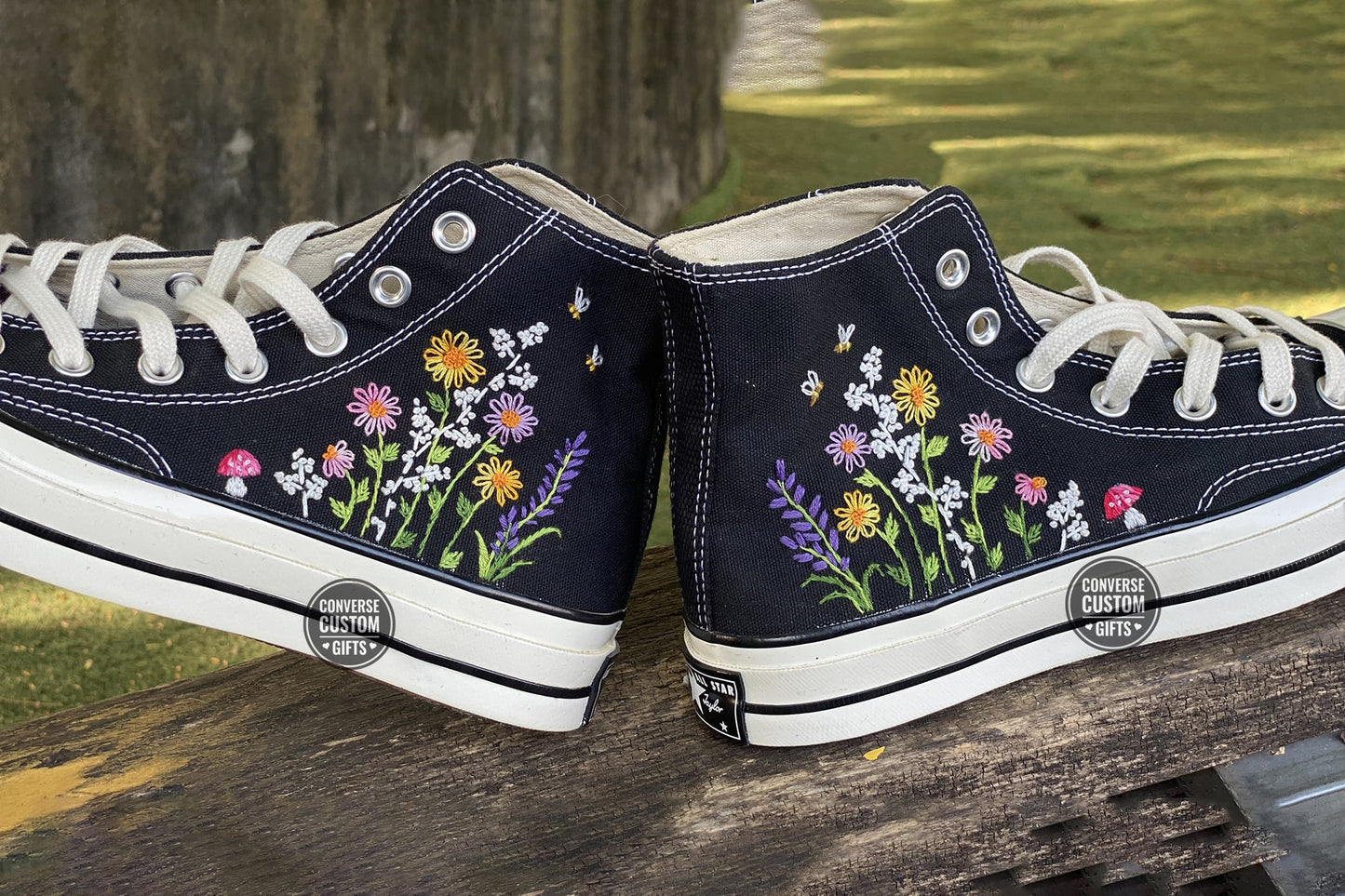 Converse Custom Flower and mountains Embroidery/ Floral and mountains Embroidered Converse