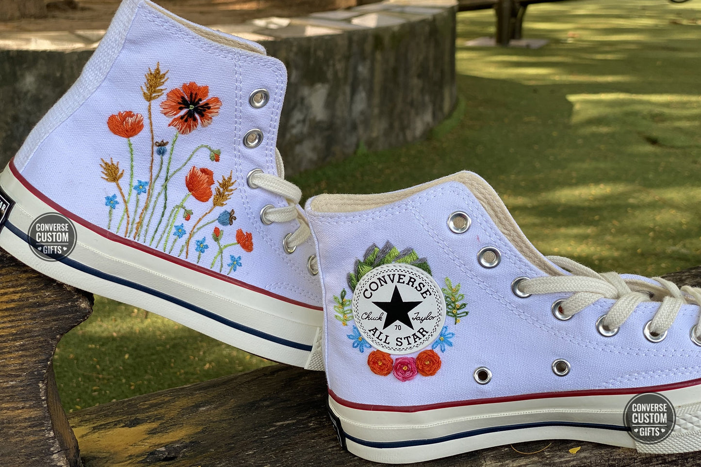 Custom converse Chuck Taylor embroidered flower and mountains logo