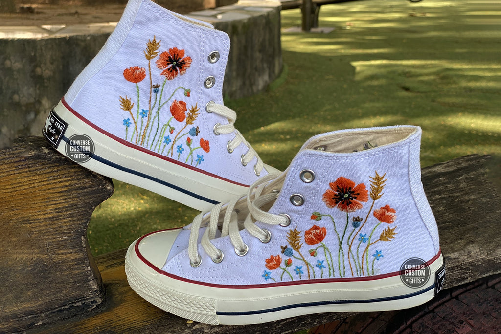  Custom converse Chuck Taylor embroidered flower and mountains logo 