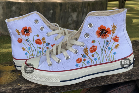 Custom converse Chuck Taylor embroidered flower and mountains logo