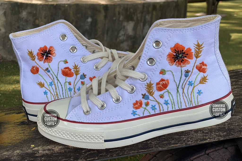  Custom converse Chuck Taylor embroidered flower and mountains logo 