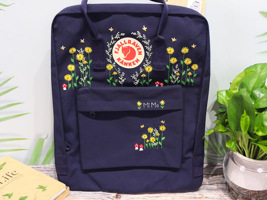 Hand Embroidery on Fjallraven Kanken Backpack with Flowers/Fjallraven kanken embroidered flowers/Fjallraven kanken embroidery design flowers