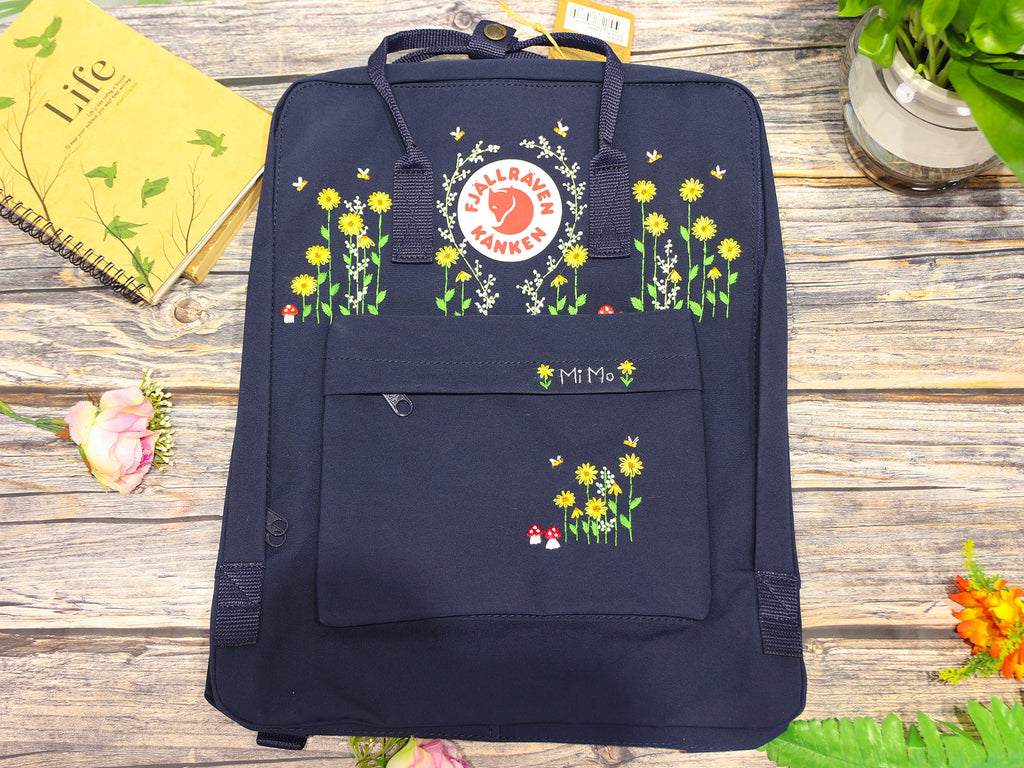  Hand Embroidery on Fjallraven Kanken Backpack with Flowers/Fjallraven kanken embroidered flowers/Fjallraven kanken embroidery design flowers 