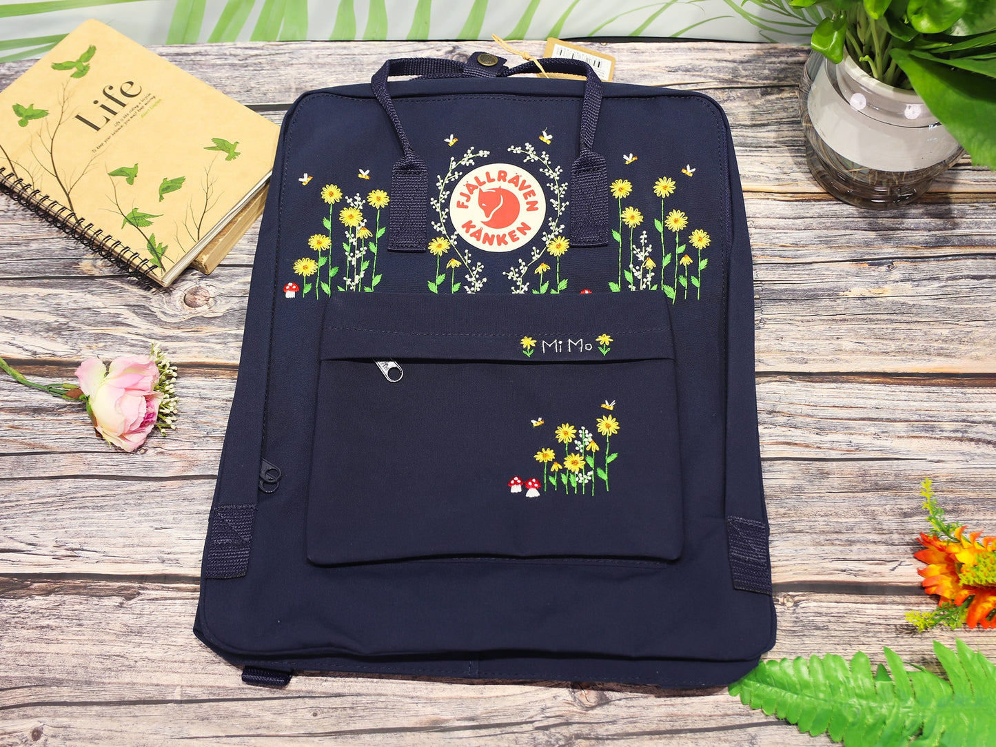 Hand Embroidery on Fjallraven Kanken Backpack with Flowers/Fjallraven kanken embroidered flowers/Fjallraven kanken embroidery design flowers