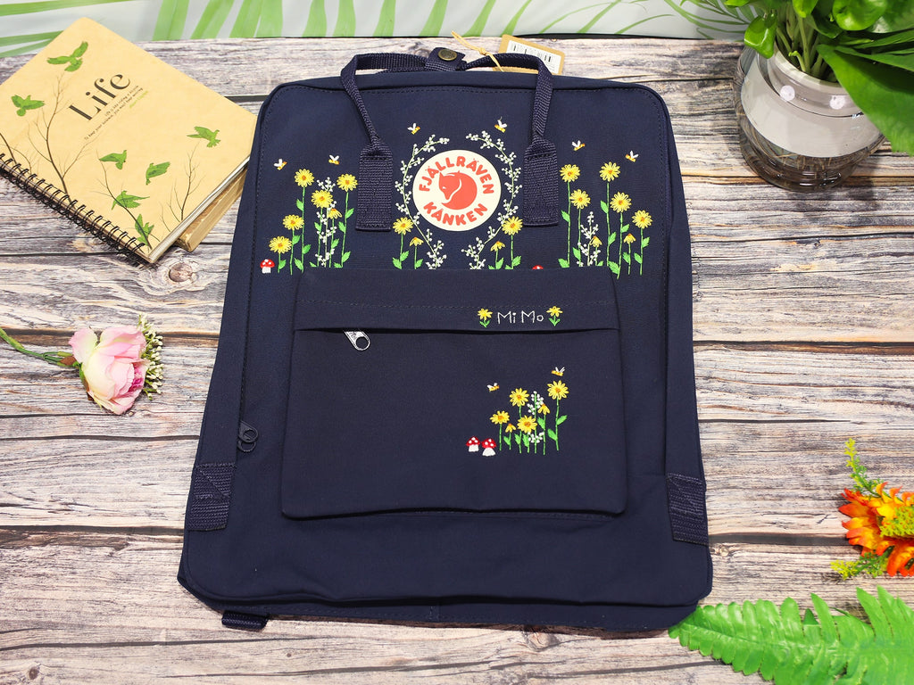  Hand Embroidery on Fjallraven Kanken Backpack with Flowers/Fjallraven kanken embroidered flowers/Fjallraven kanken embroidery design flowers 