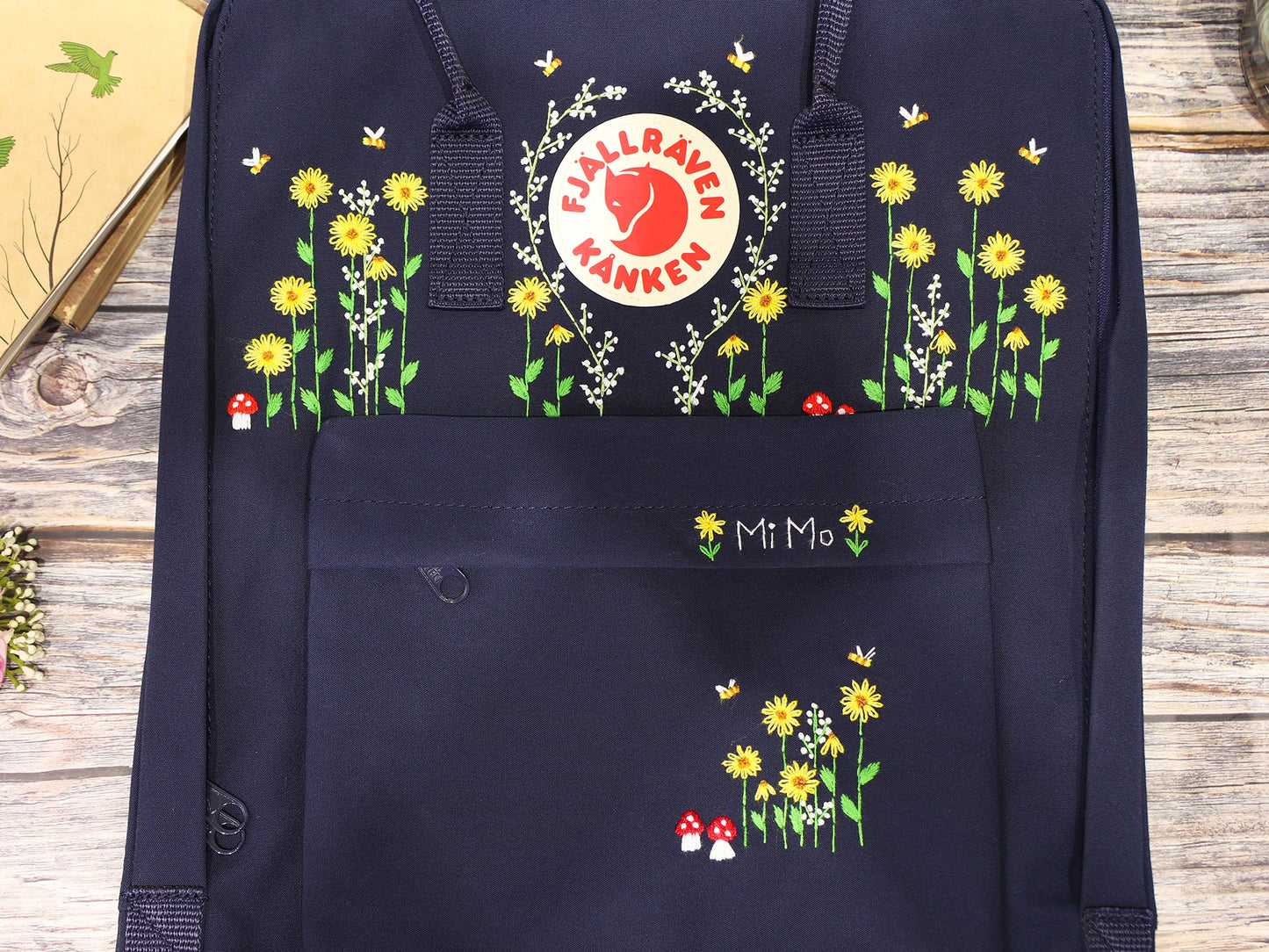 Hand Embroidery on Fjallraven Kanken Backpack with Flowers/Fjallraven kanken embroidered flowers/Fjallraven kanken embroidery design flowers