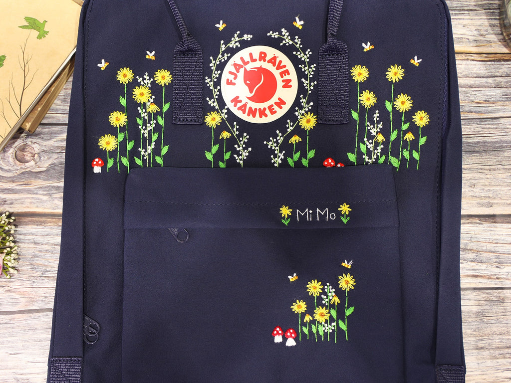  Hand Embroidery on Fjallraven Kanken Backpack with Flowers/Fjallraven kanken embroidered flowers/Fjallraven kanken embroidery design flowers 