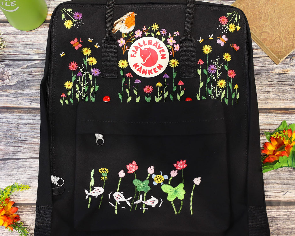  Fjallraven Kanken Backpack with Spring Vibes and Koi Pond Embroidery - Personalized Embroidered Backpack - Custom Bag for Women 