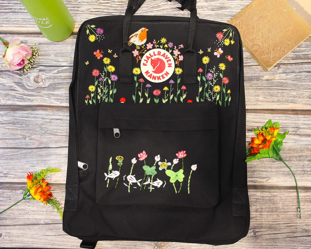  Fjallraven Kanken Backpack with Spring Vibes and Koi Pond Embroidery - Personalized Embroidered Backpack - Custom Bag for Women 