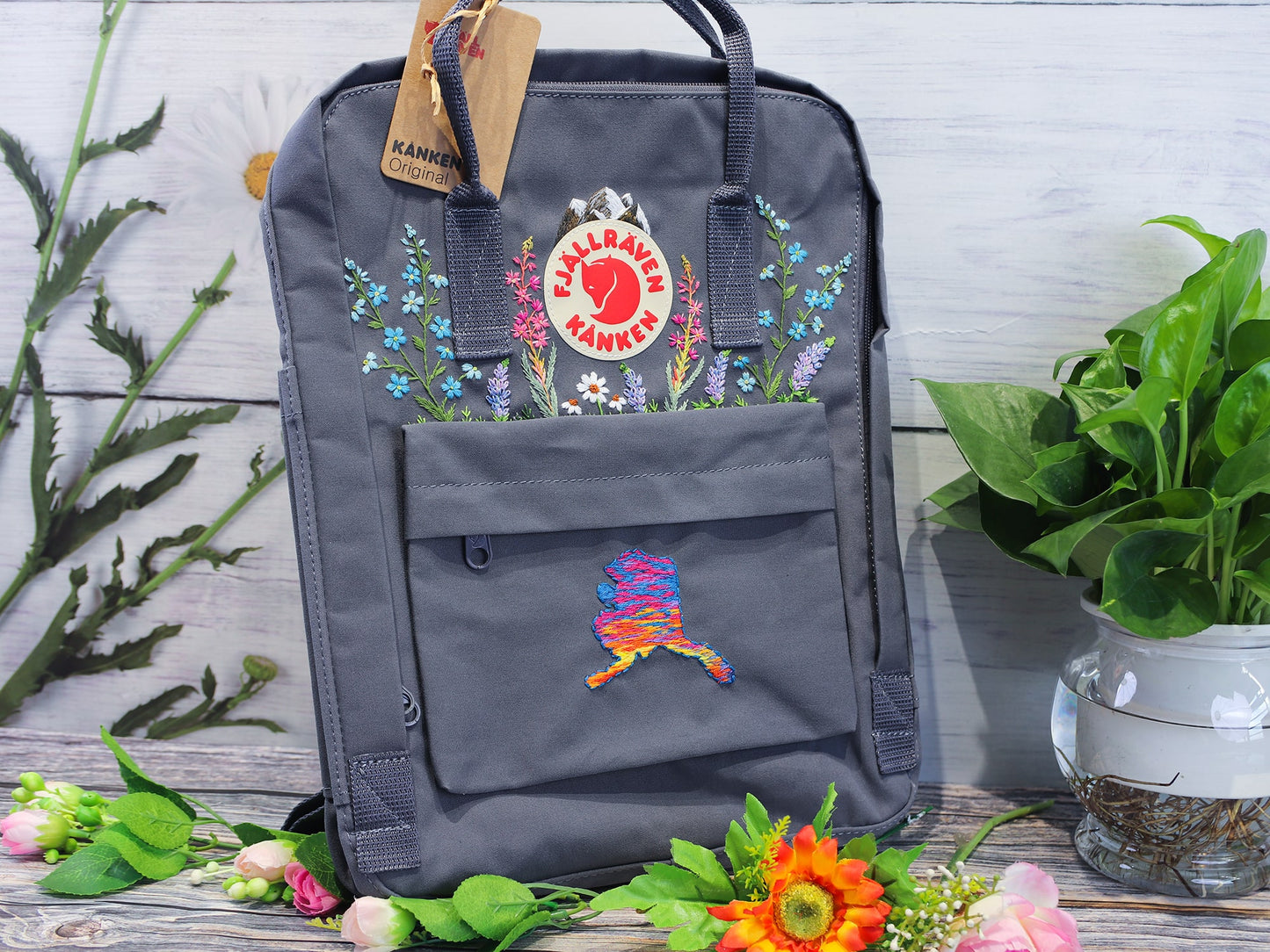 Fjallraven kanken backpack embroidered Alaska flower/ Fjallraven Kanken backpack embroidered with Alaska flower, lupine, forget me knot