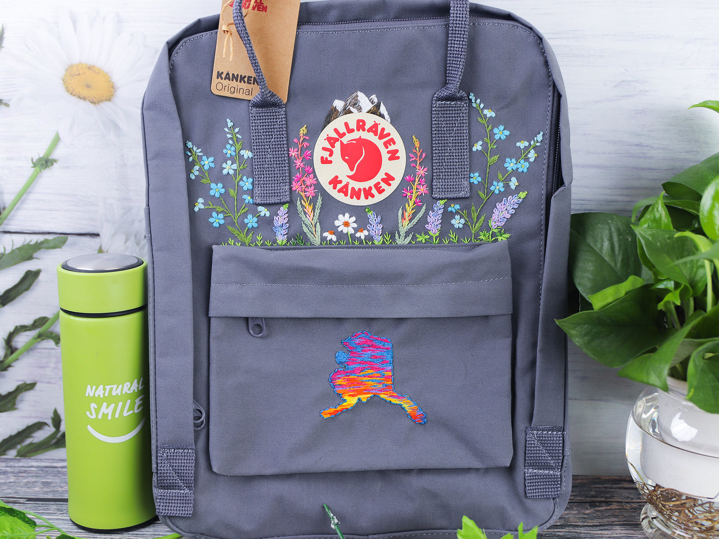 Fjallraven Kanken Backpack with Embroidered Alaska Flower - Personalized Embroidered Backpack - Custom Bag for Women