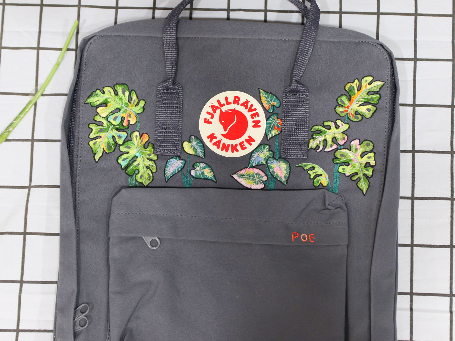 fjallraven kanken backpack embroidered monstera and Alocasia leaves/ monstera and Alocasia leaves embroidery design