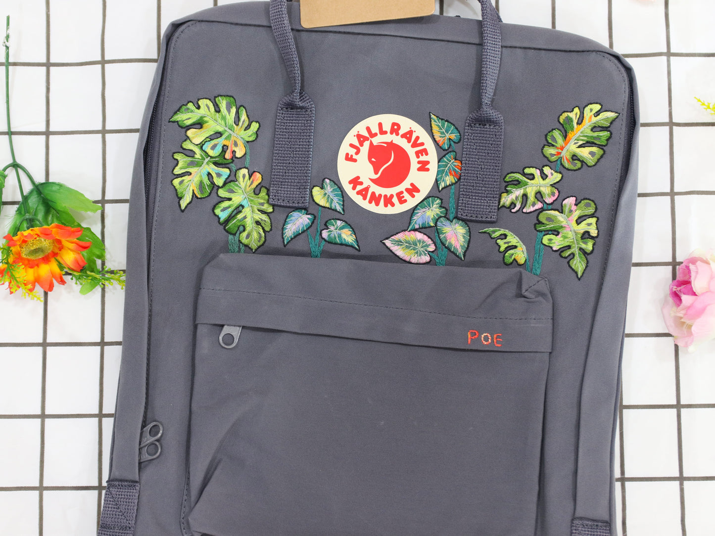 fjallraven kanken backpack embroidered monstera and Alocasia leaves/ monstera and Alocasia leaves embroidery design