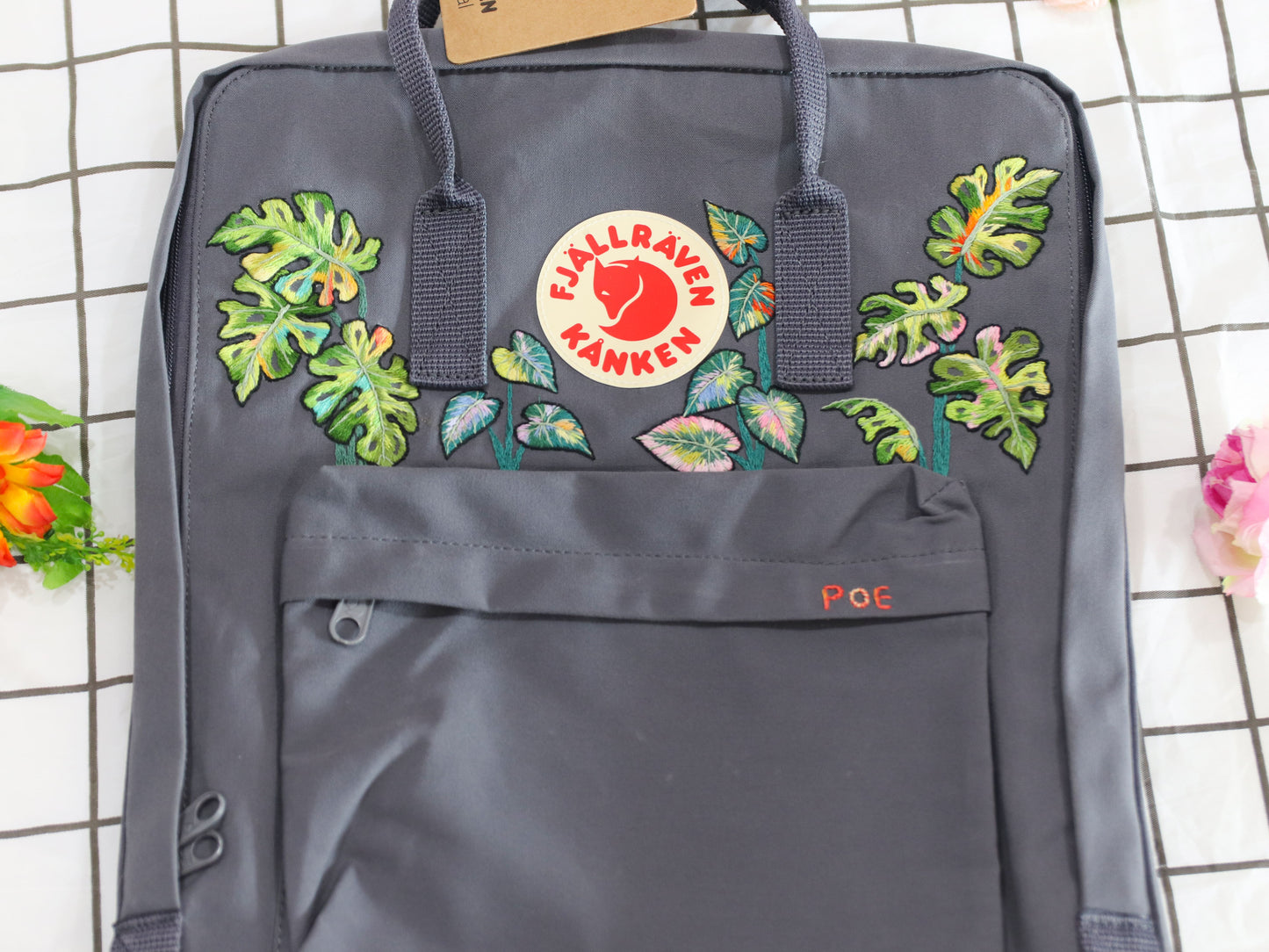 fjallraven kanken backpack embroidered monstera and Alocasia leaves/ monstera and Alocasia leaves embroidery design