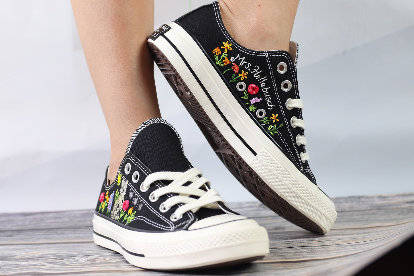 Custom Cat Embroidered Low Top Converse Shoes