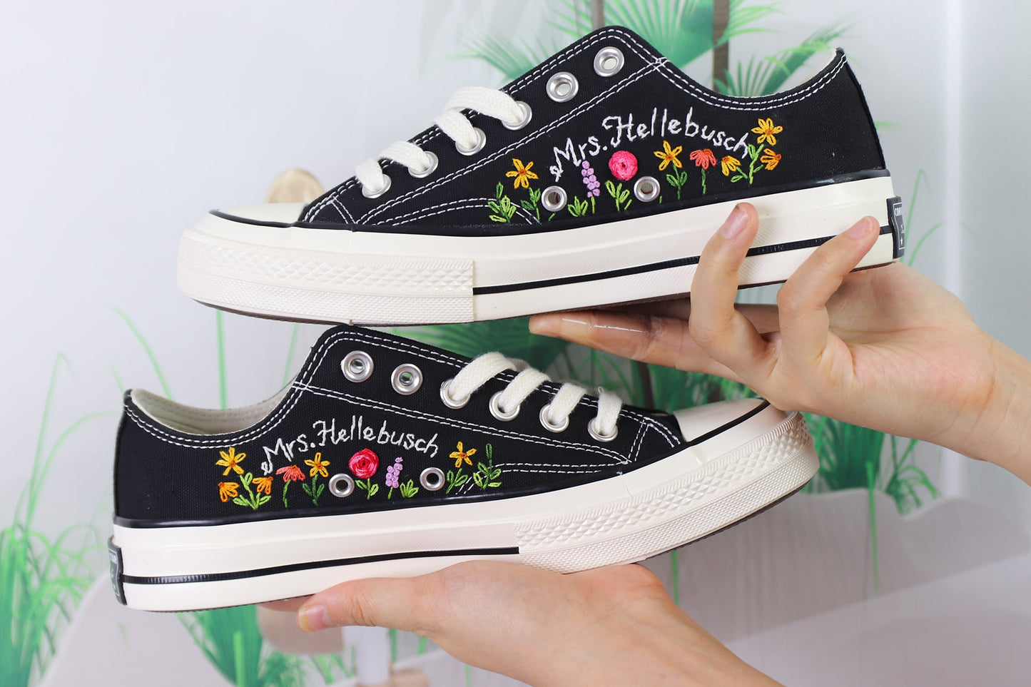 Custom Cat Embroidered Low Top Converse Shoes