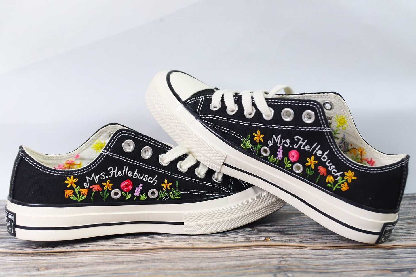 Custom Cat Embroidered Low Top Converse Shoes