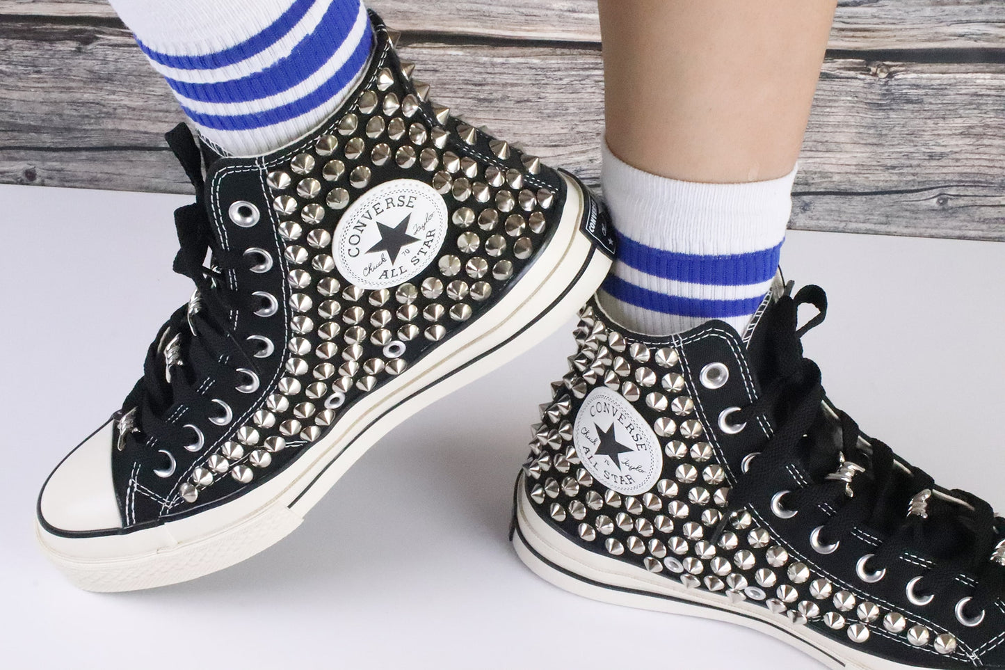 Black studded converse high tops/ Studded Converse Shoes black High Top/ Studded Sneakers men's