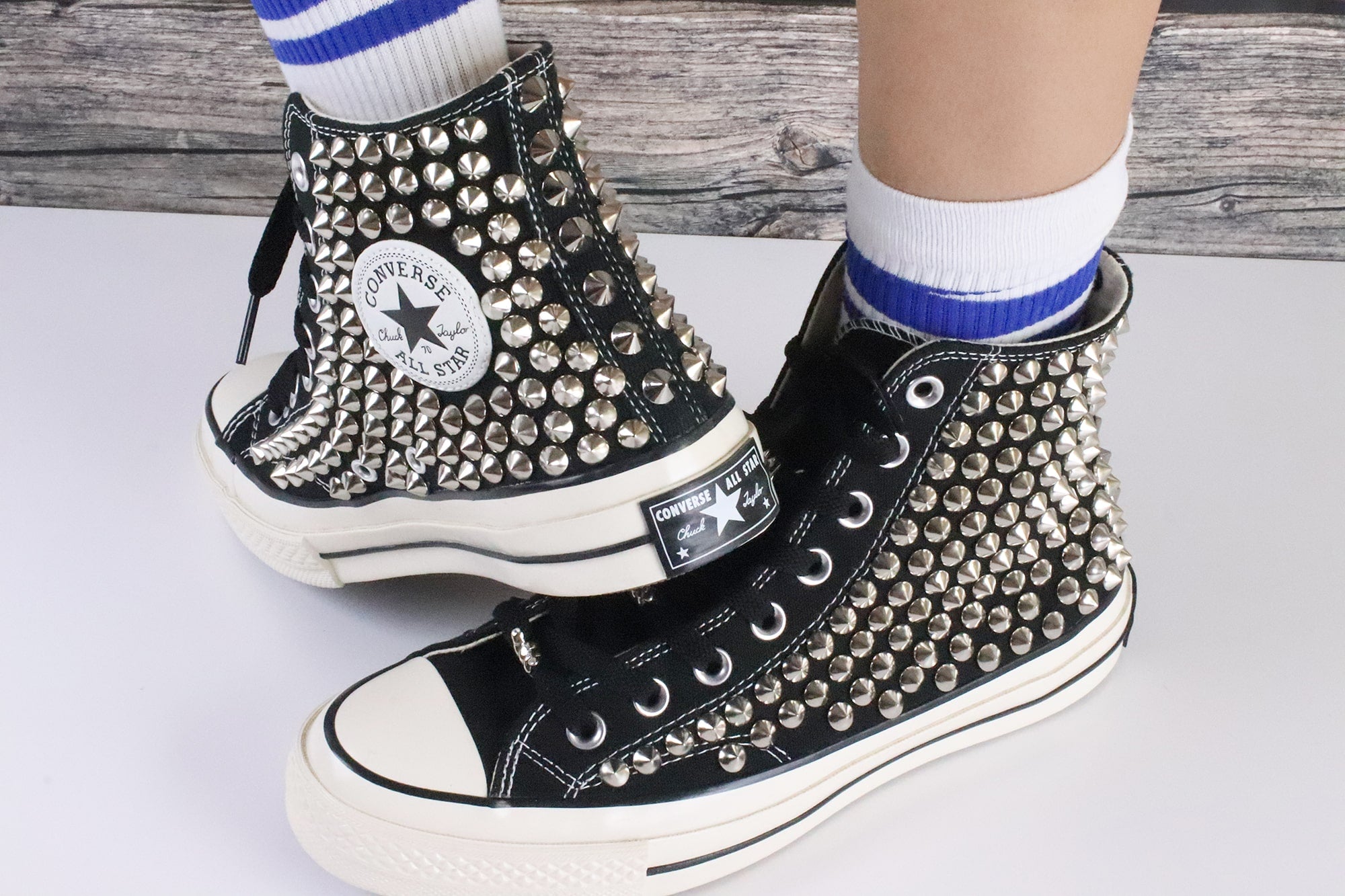 Black studded converse high tops Studded Converse Shoes black High Top Studded Sneakers men s