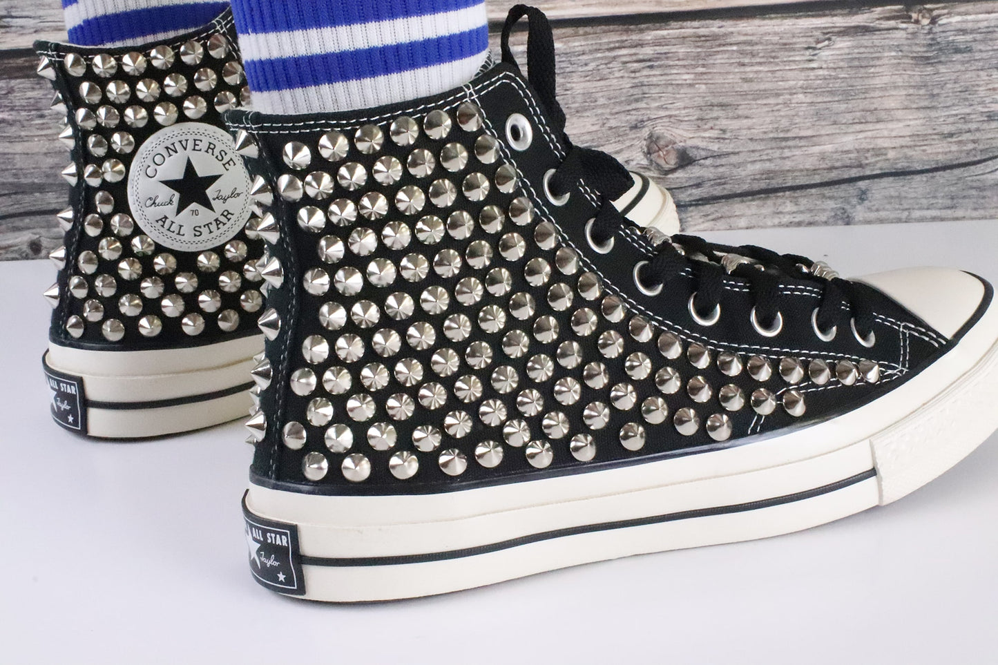 Black studded converse high tops/ Studded Converse Shoes black High Top/ Studded Sneakers men's