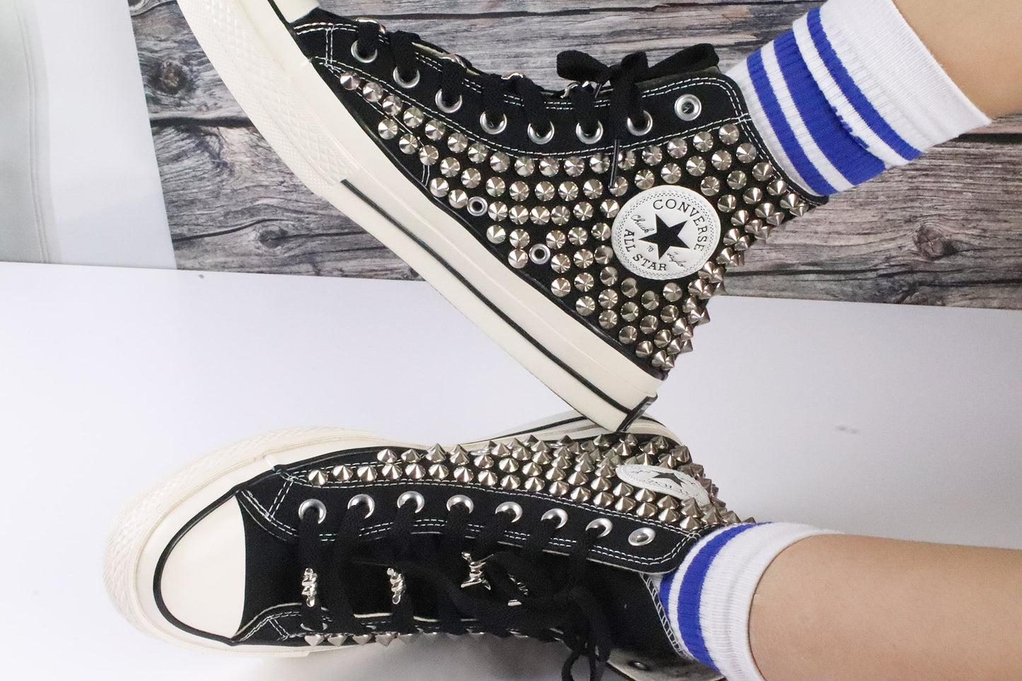 Black studded converse high tops/ Studded Converse Shoes black High Top/ Studded Sneakers men's