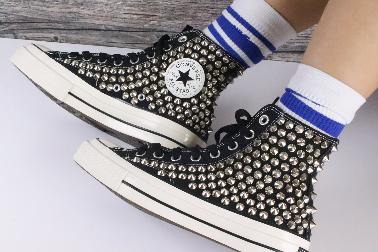 Black studded converse high tops/ Studded Converse Shoes black High Top/ Studded Sneakers men's