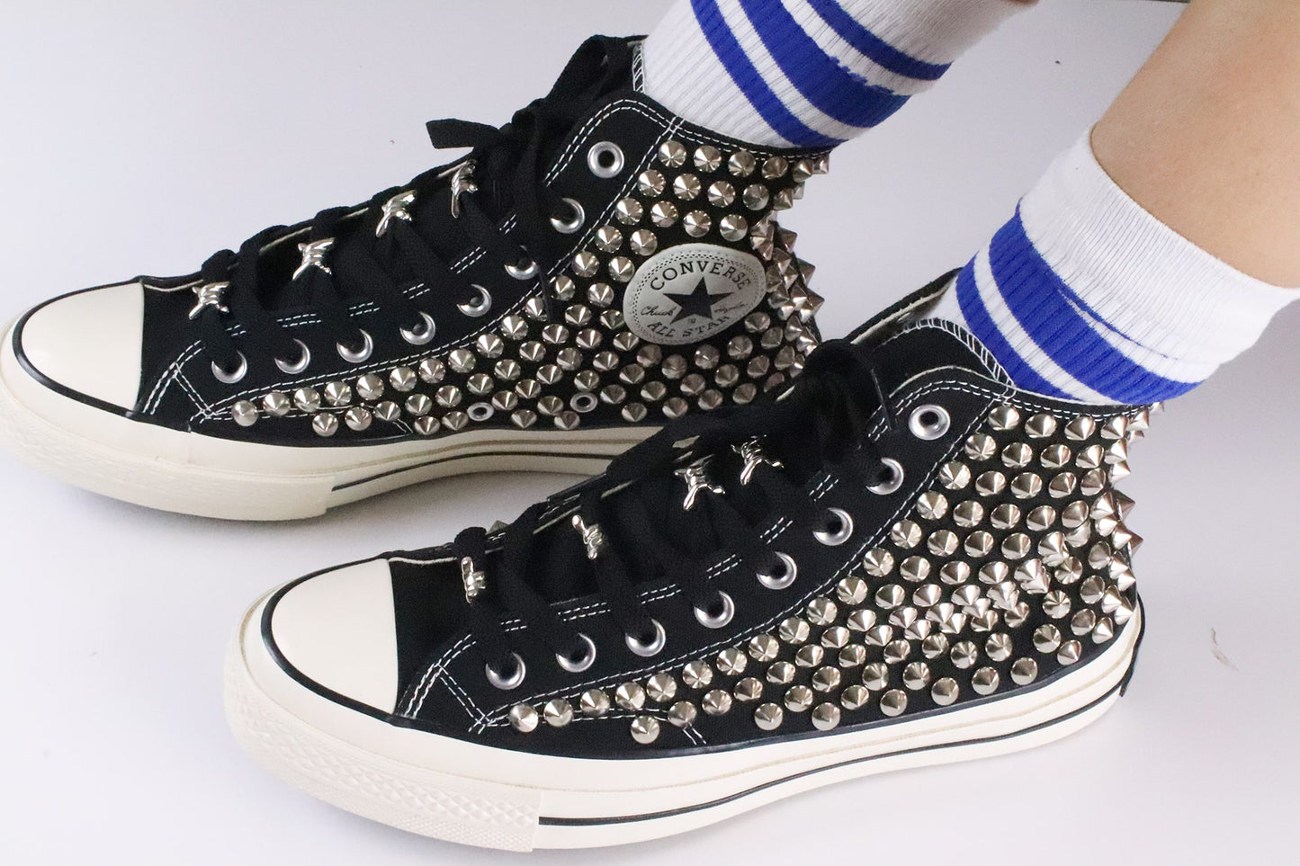 Black studded converse high tops/ Studded Converse Shoes black High Top/ Studded Sneakers men's