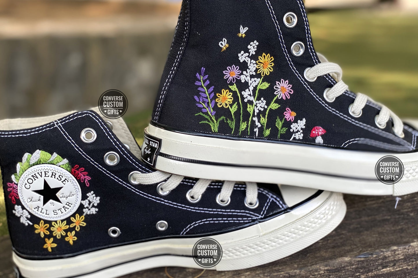 Converse Custom Flower and mountains Embroidery/ Floral and mountains Embroidered Converse