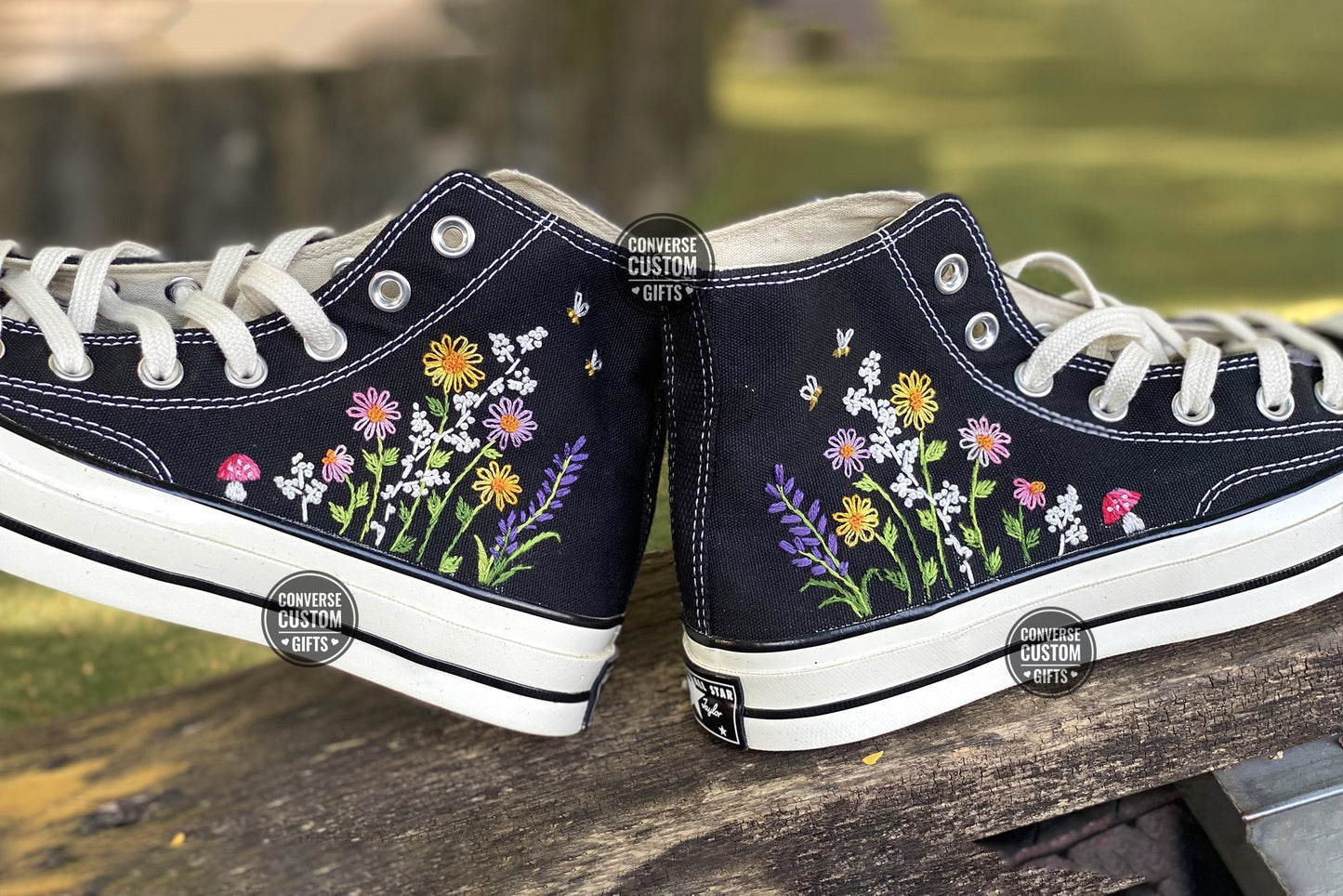 Converse Custom Flower and mountains Embroidery/ Floral and mountains Embroidered Converse